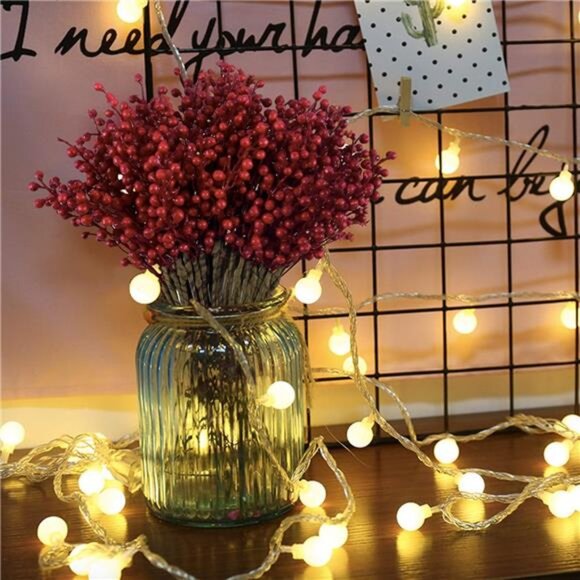 8-Pack Artificial Red Berry Stems - Holly Christmas Berries for Tree & Holiday - Picture 4 of 7